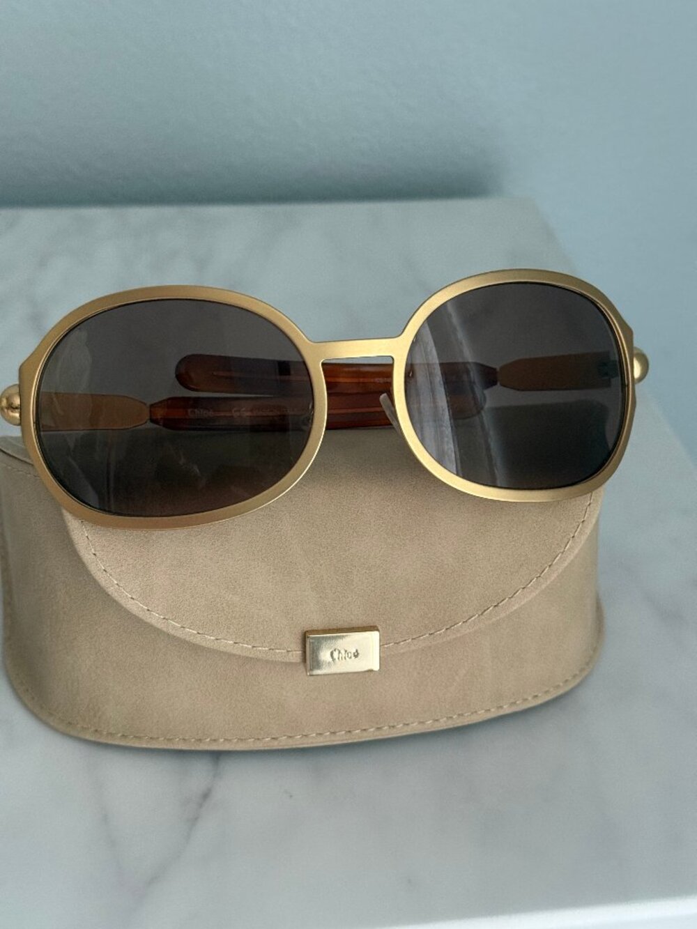 CHLOE Chloé Gold Metal Frame Sunglasses Brown Lens - Picture 4 of 11